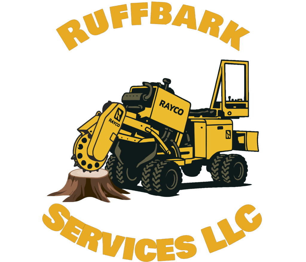 Ruffbark Services LLC wrapped around a stump grinder